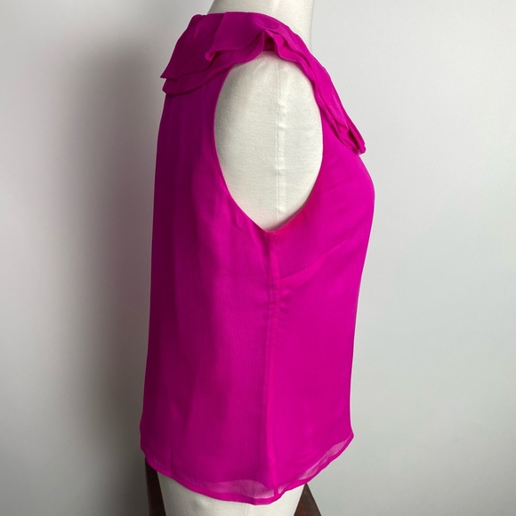 J. CREW Bright Pink Silk Shell Women's Top With Pleated Collar Textured Silk 4 - Picture 3 of 8